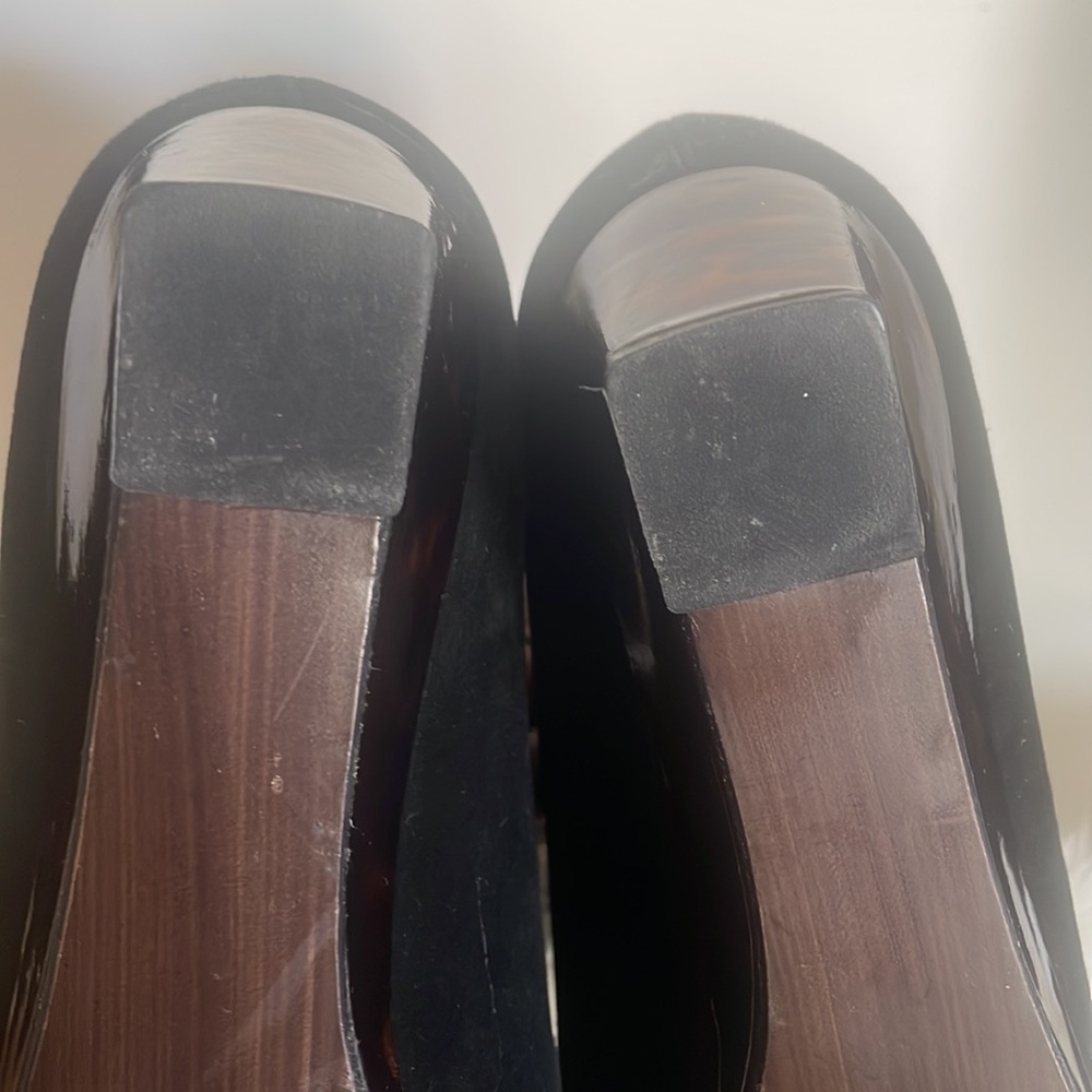 Stuart Weitzman wedge flat brown marble patent and black suede vintage Sz 9M - Picture 10 of 15